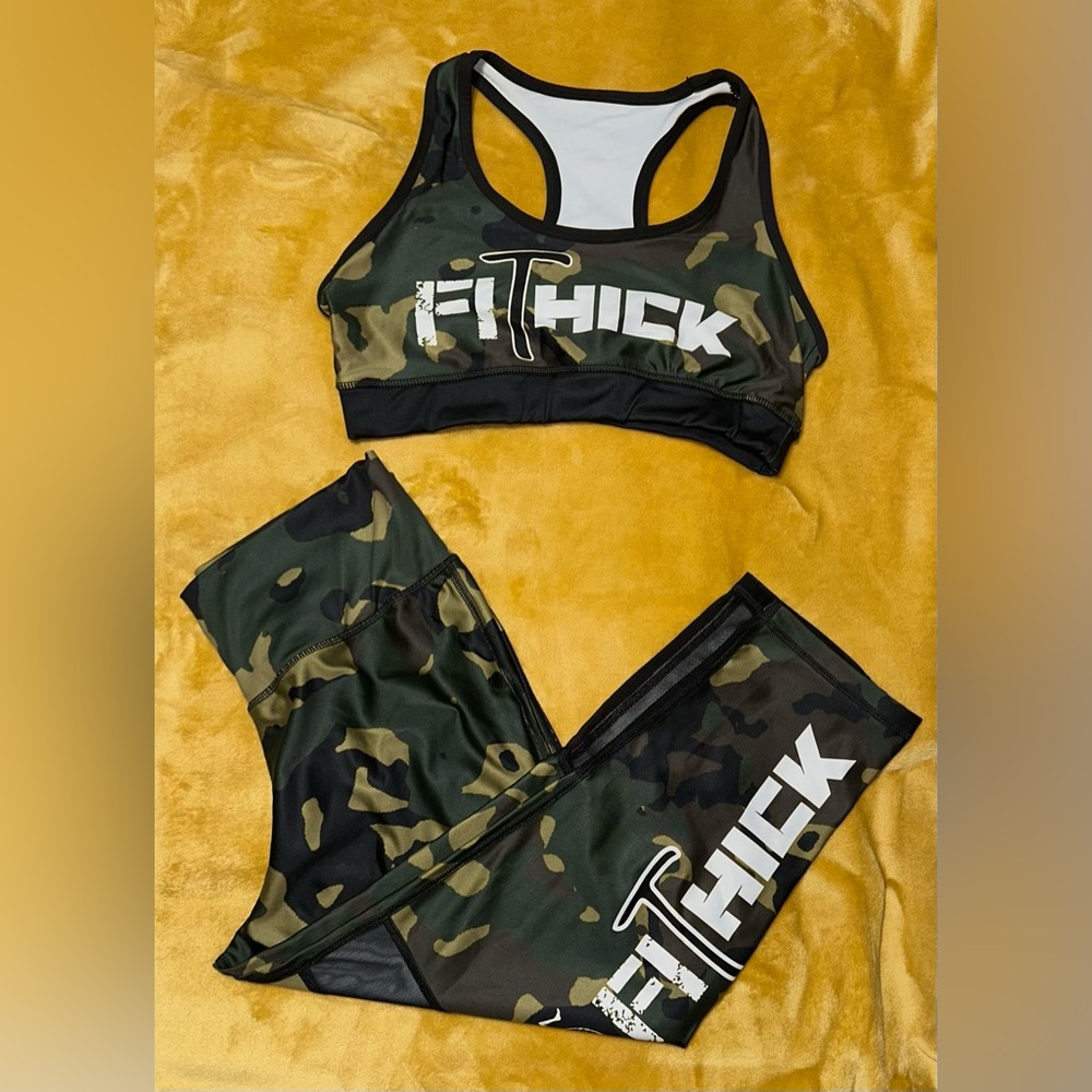 FiThick Women's Camouflage Sports Bra and Capri Leggings Set